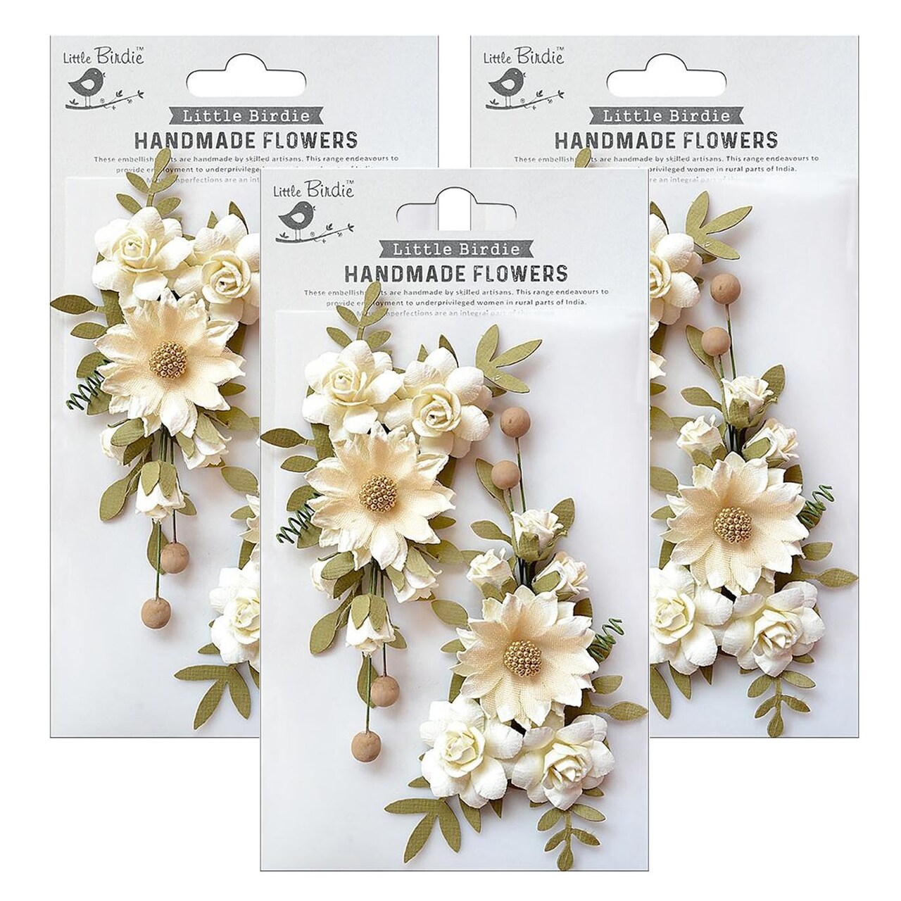 Pack of 3 - Little Birdie Fairy Rosa Paper Flowers 2/Pkg-Amor Mio